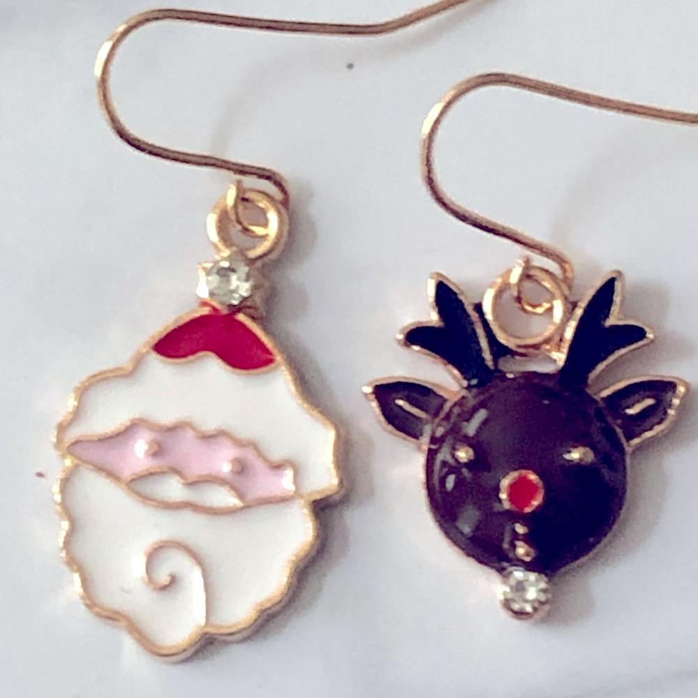 New Santa & Rudolph Reindeer Mismatched Christmas Hand Crafted Holiday Earrings